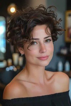 Voluminous Curly Pixie with Soft Side-Swept Curls