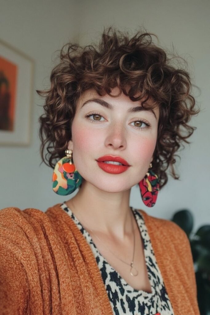 Voluminous Curly Shag Bob with Bangs