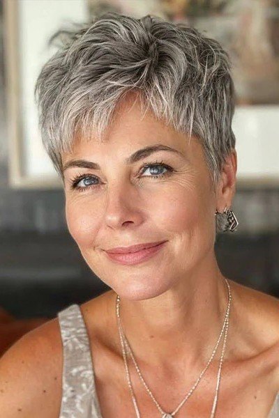 Voluminous Grey Layered Pixie