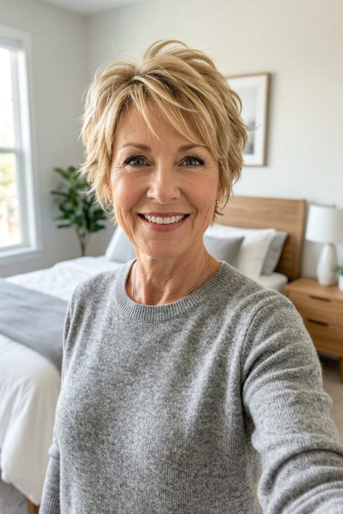 Voluminous Layered Blonde Pixie Cut