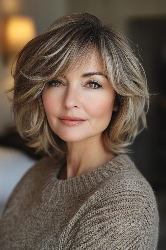 Voluminous Layered Bob with Curtain Bangs