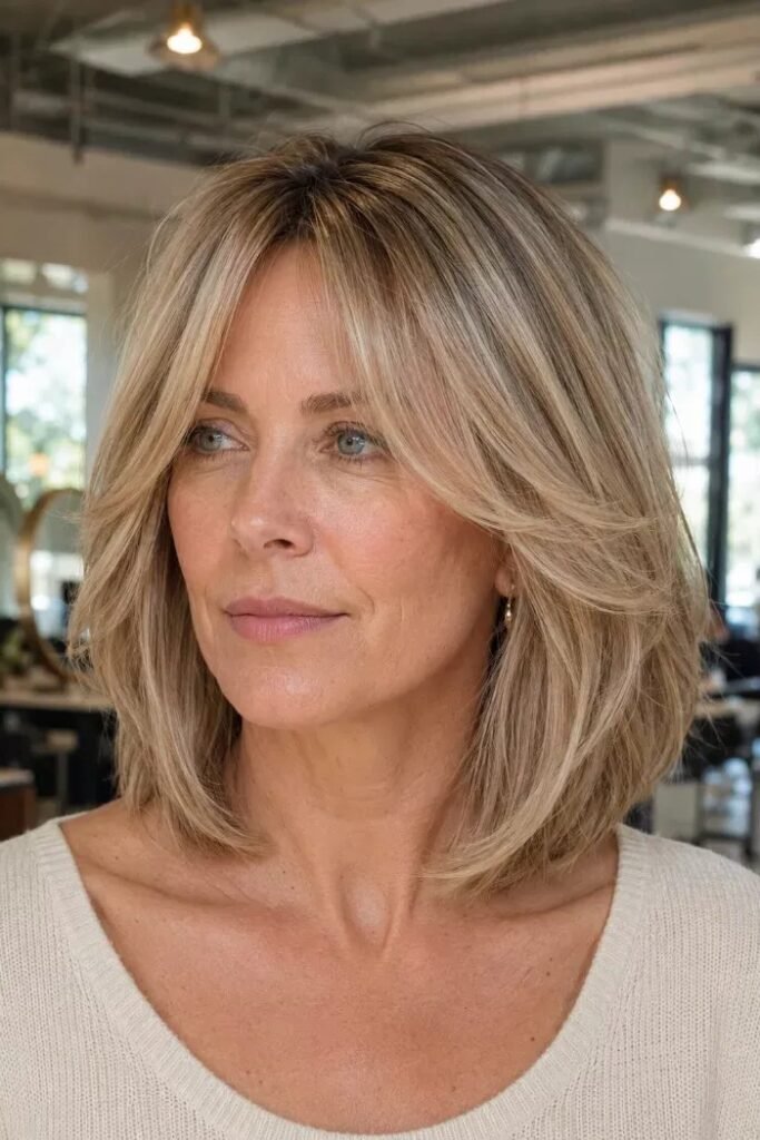 Voluminous Layered Bob with Curtain Bangs