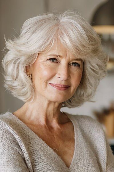 Voluminous Layered Bob with Curtain Bangs