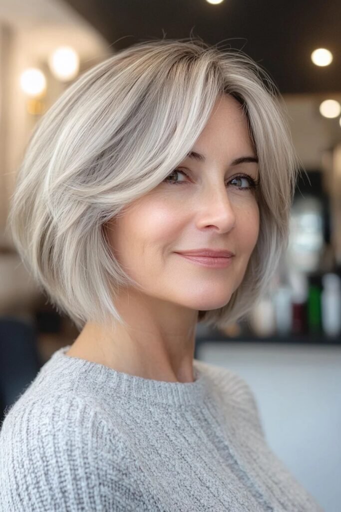 Voluminous Layered Bob with Feathered Ends