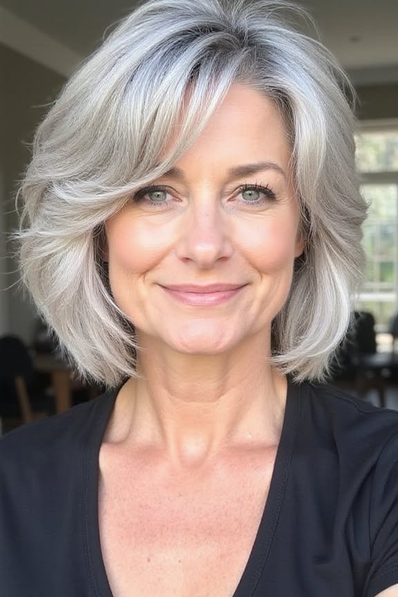 Voluminous Layered Bob with Side Part