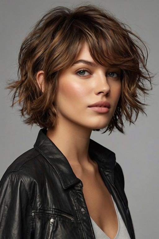 Voluminous Layered Bob with Side-Swept Bangs