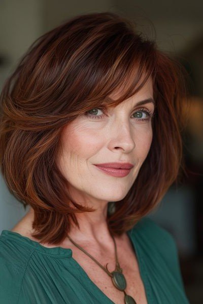 Voluminous Layered Bob with Side-Swept Bangs