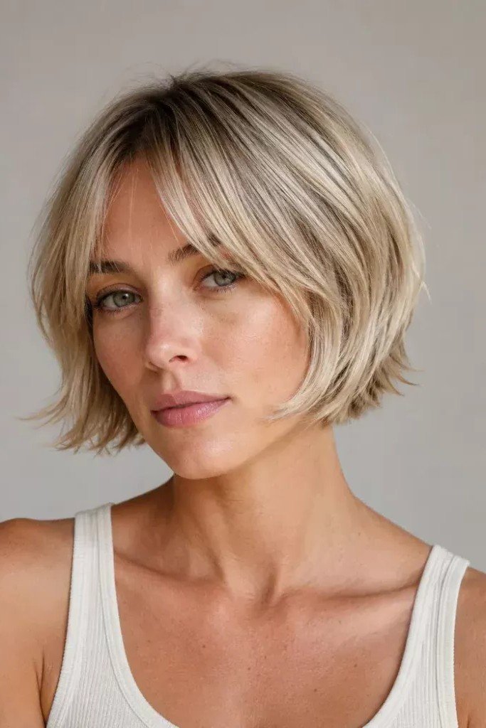 Voluminous Layered Bob with Wispy Curtain Bangs
