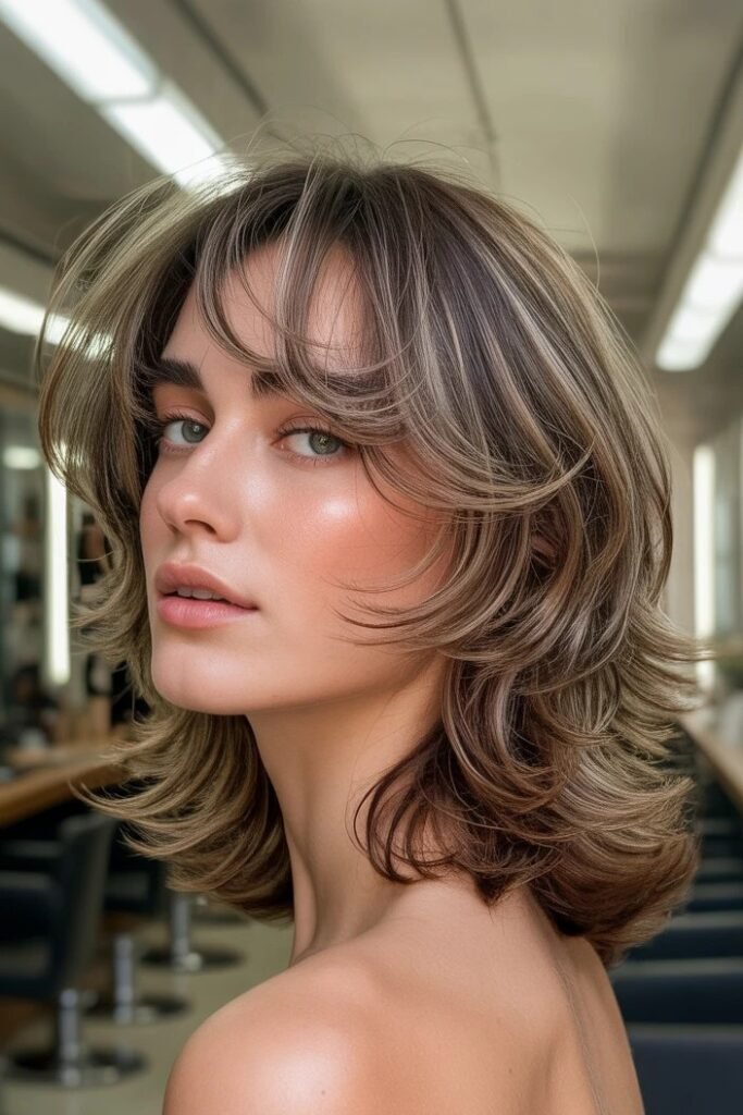 Voluminous Layered Lob with Feathered Curtain Bangs