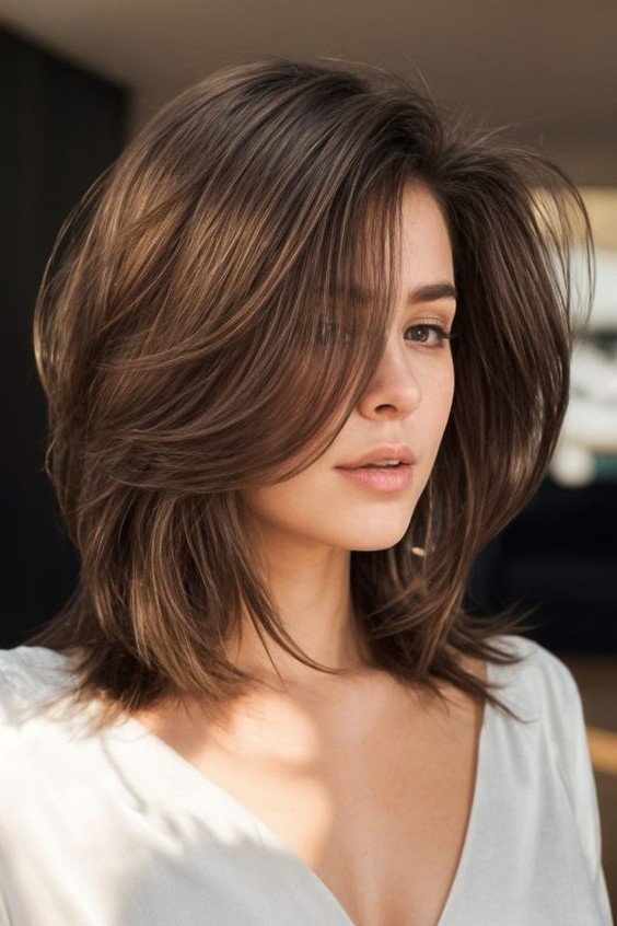 Voluminous Layered Lob with Soft Face-Framing Waves