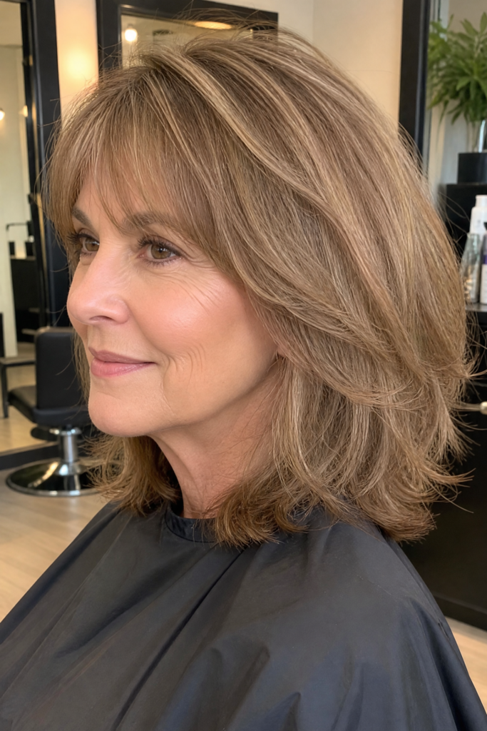 Voluminous Layered Medium Cut with Side-Swept Bangs