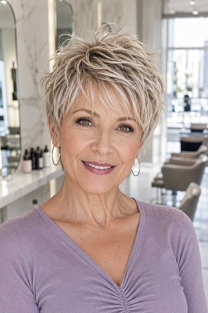 Voluminous Layered Spiky Cut with Side-Swept Bangs
