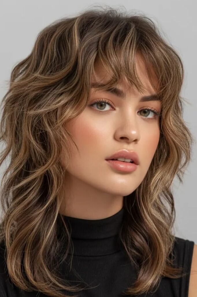 Voluminous Layered Wolf Cut with Face-Framing Bangs