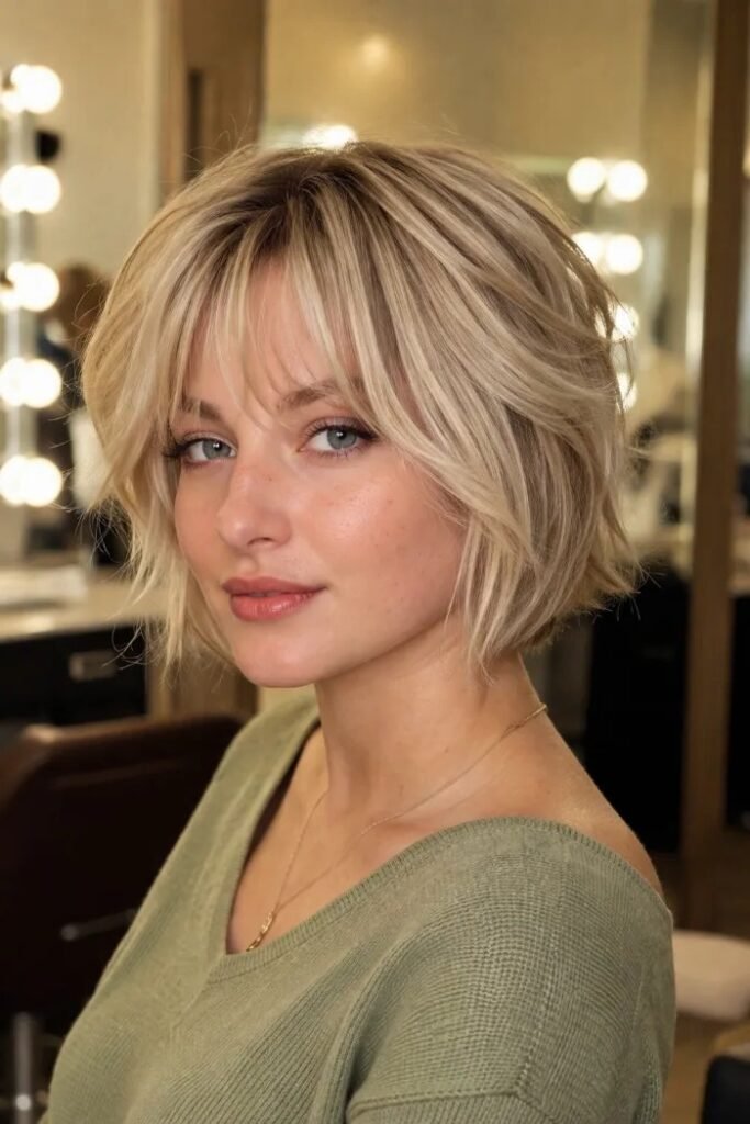 Voluminous Platinum Blonde Bob with Soft Waves