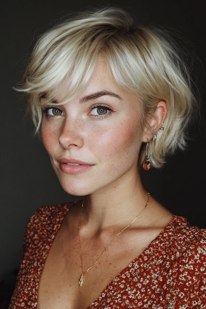 Voluminous Platinum Blonde Bob with Soft Waves