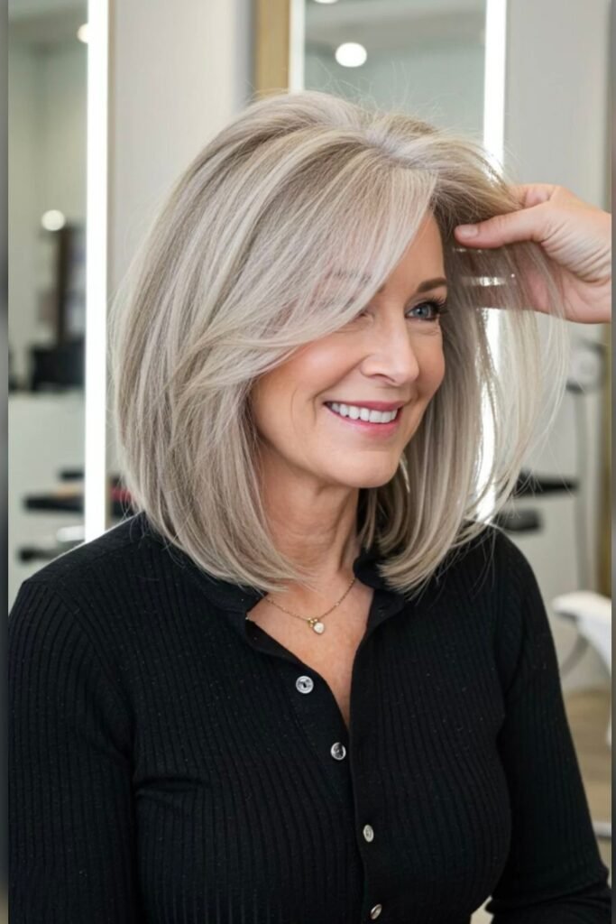 Voluminous Platinum Blonde Rounded Bob