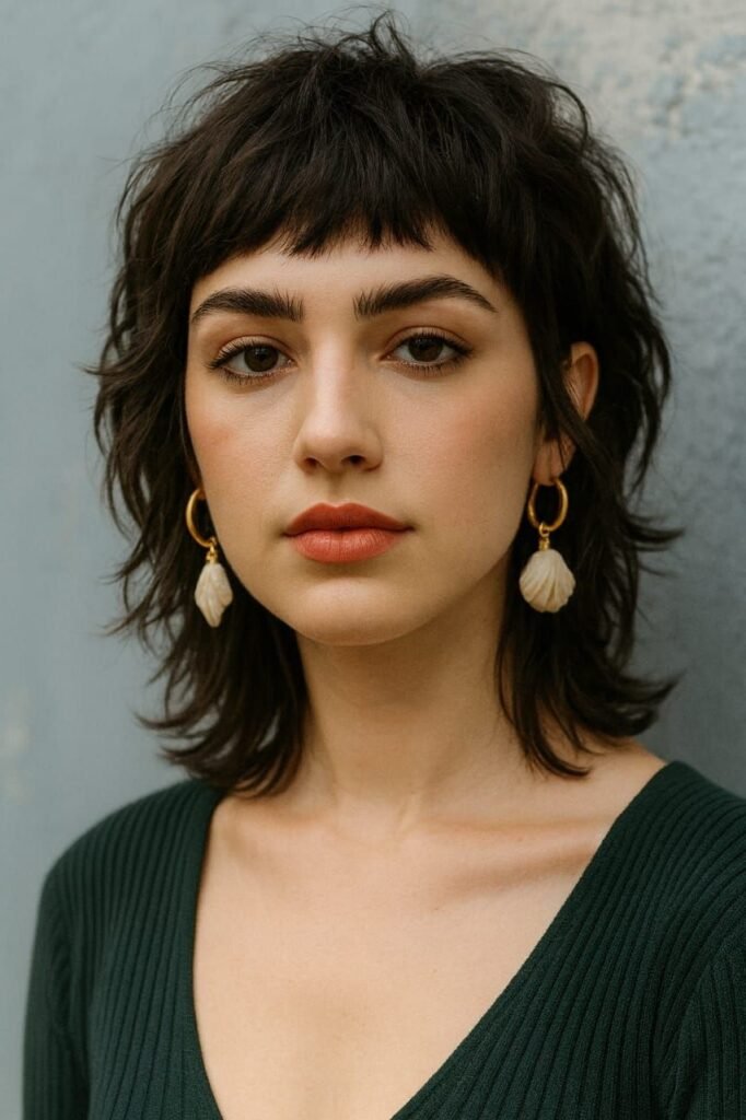Voluminous Platinum Blonde Shag with Full Bangs