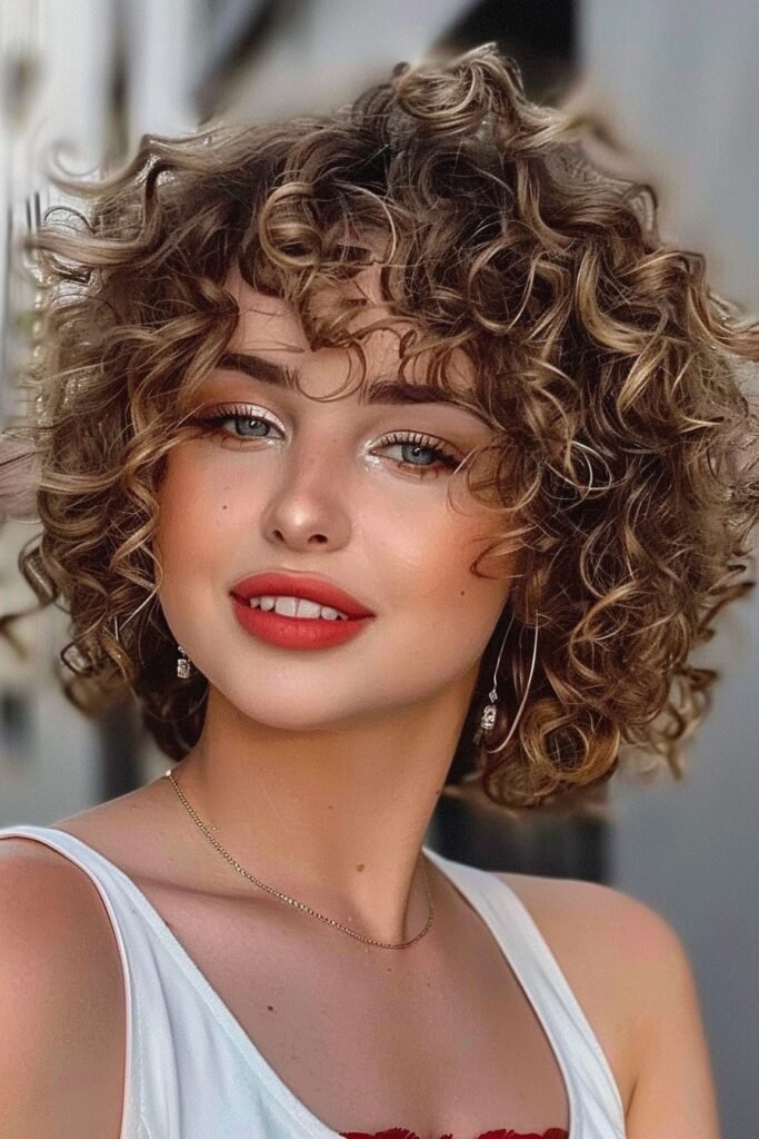 Voluminous Short Curly Bob with Bangs