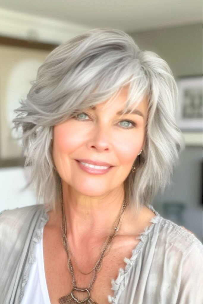 Voluminous Silver Feathered Shag