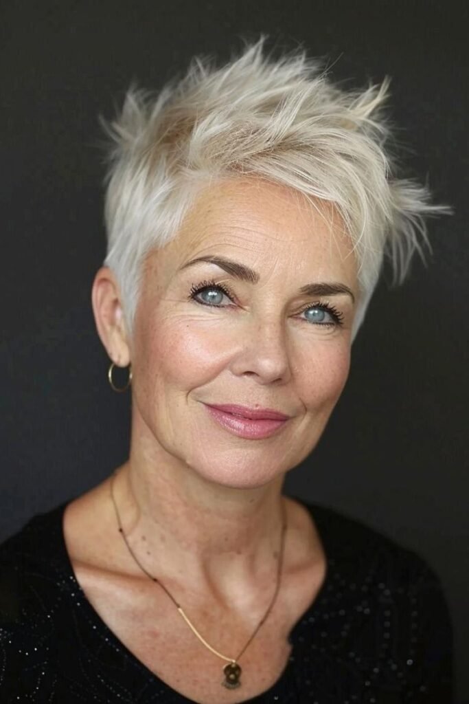 Voluminous Silver Pixie with Choppy Layering