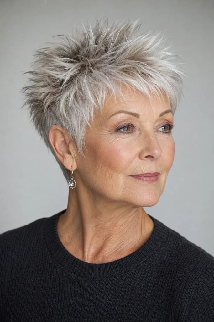 Voluminous Silver Spiky Pixie Cut with Textured Layers