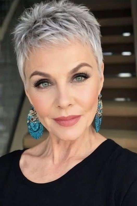 Voluminous Spiky Silver Pixie Crop
