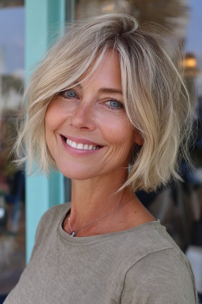 Voluminous Textured Bob with Curtain Bangs