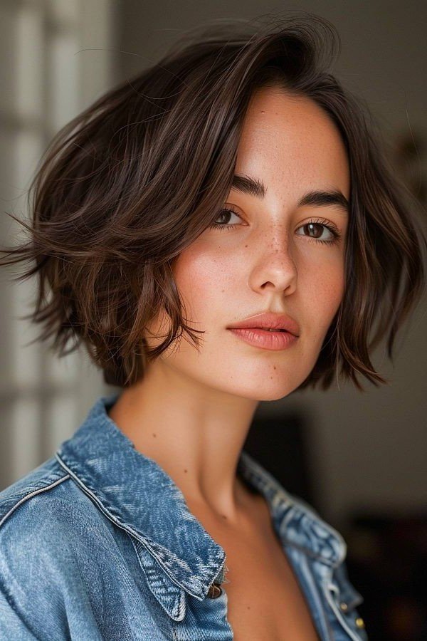 Voluminous Textured Brunette Bob