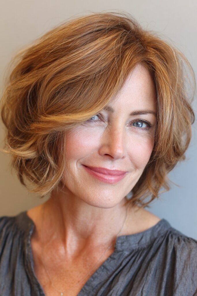 Voluminous Textured Copper Bob with Soft Layers