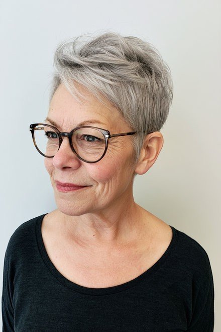 Voluminous Textured Grey Pixie