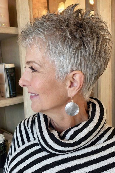 Voluminous Textured Grey Pixie