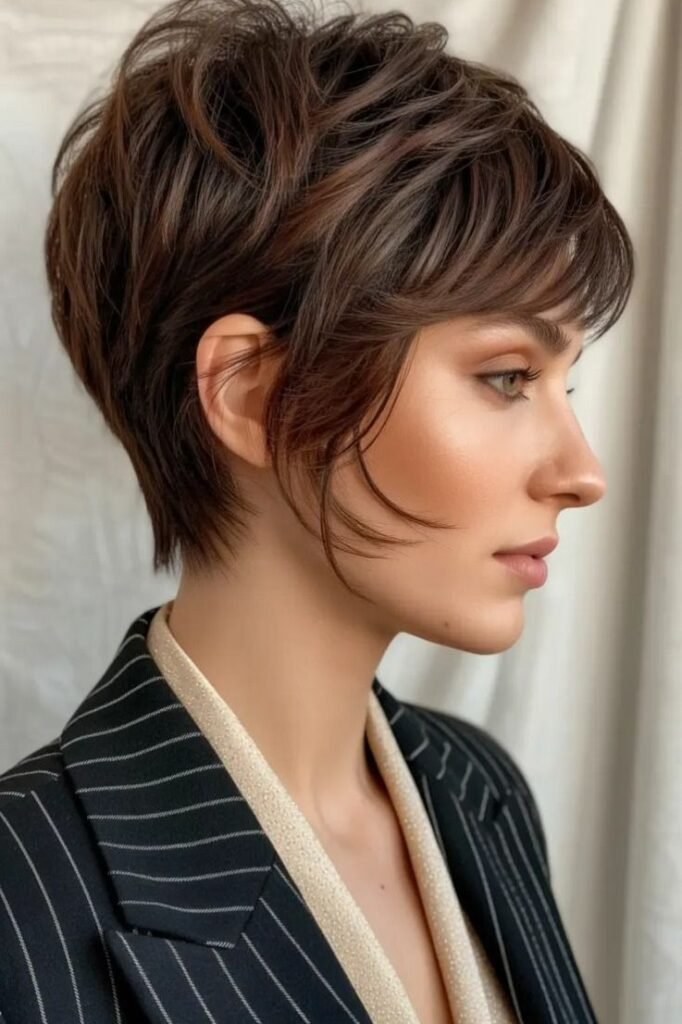 Voluminous Textured Pixie with Side Layers