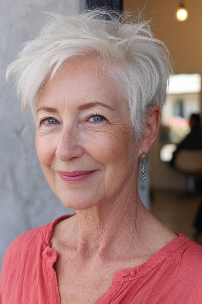 Voluminous Textured Silver Pixie Cut