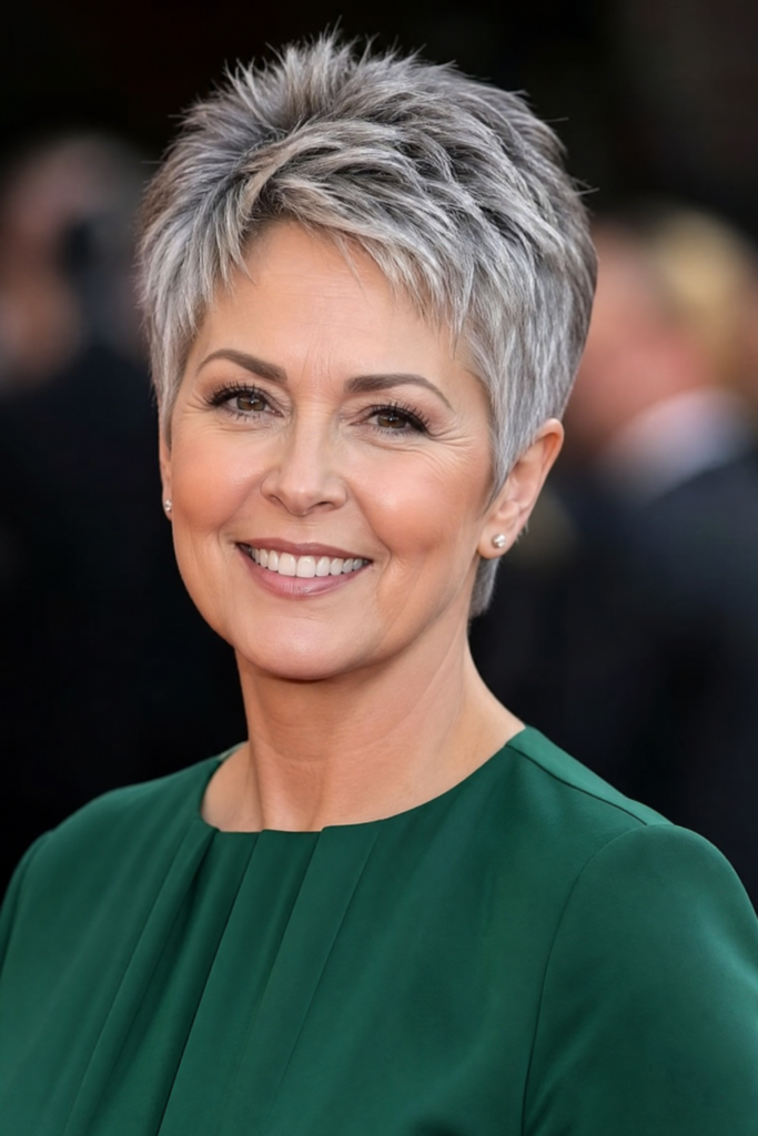 Voluminous Textured Spiky Pixie Cut in Salt-and-Pepper Gray