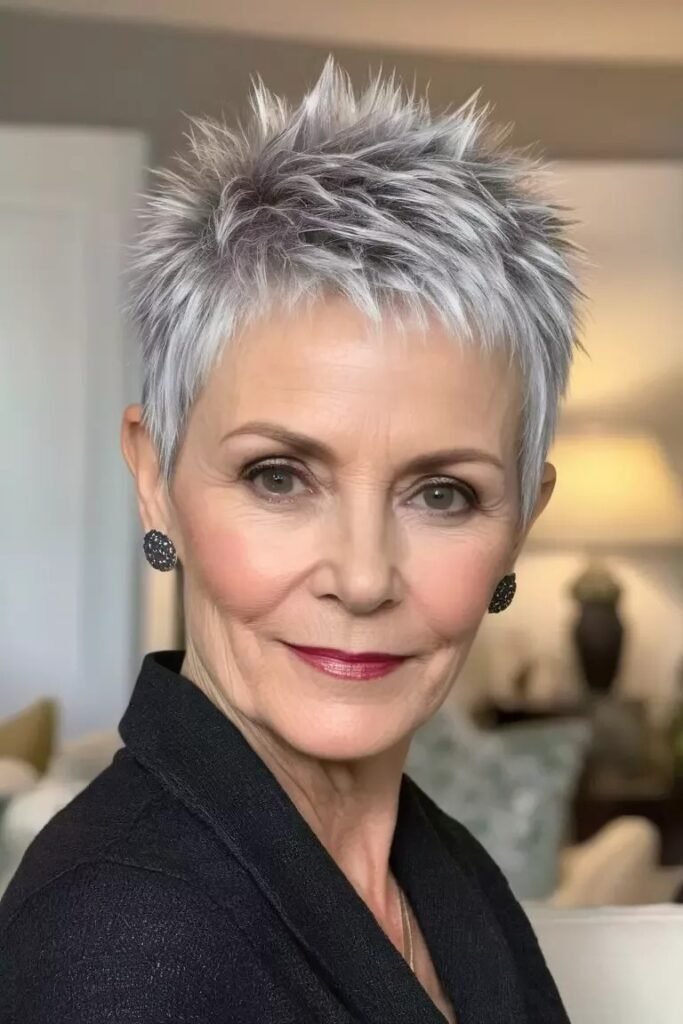 Voluminous Textured Spiky Pixie with Dark Roots