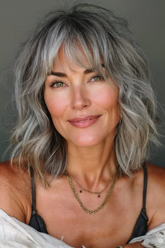 Voluminous Wavy Bob with Layered Fringe