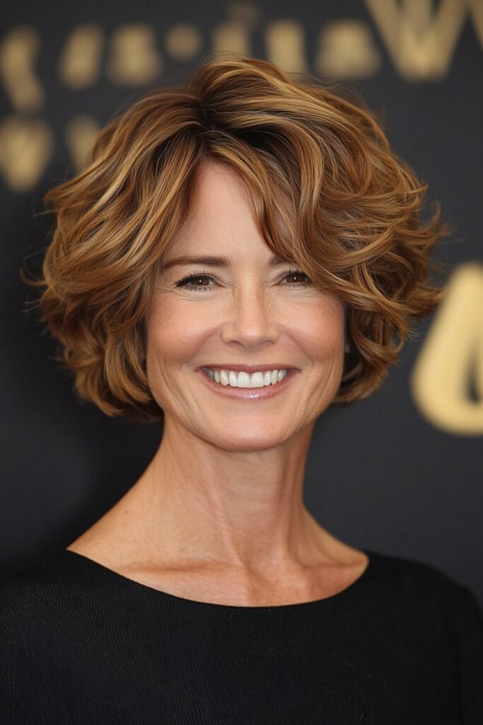 Voluminous Wavy Bob with Warm Honey Tones