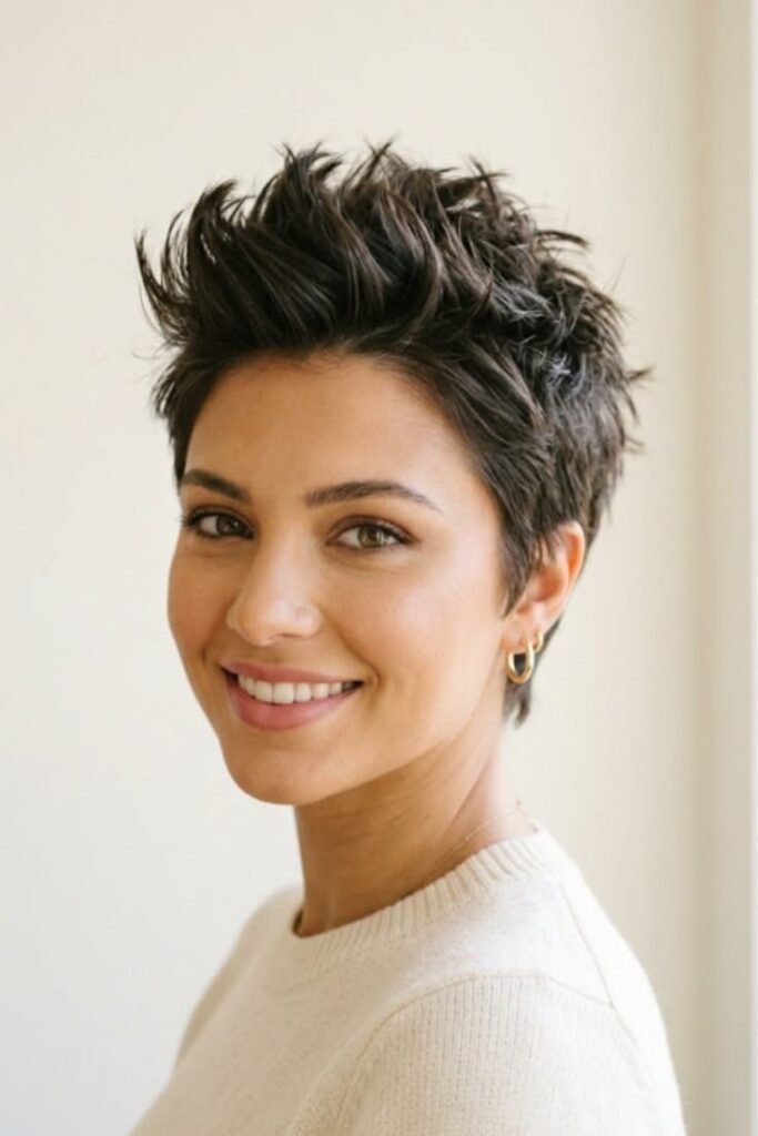 Volumized Dark Brown Spiky Pixie Cut