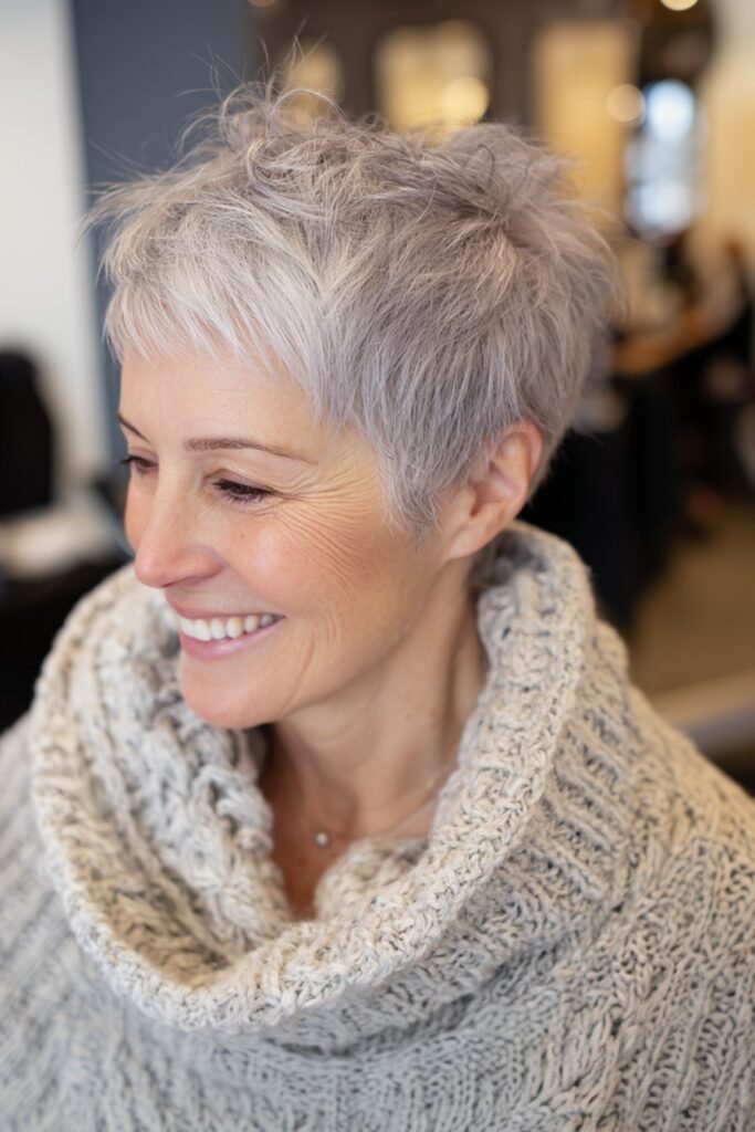 Volumized Textured Silver Crop with Piece-y Fringe