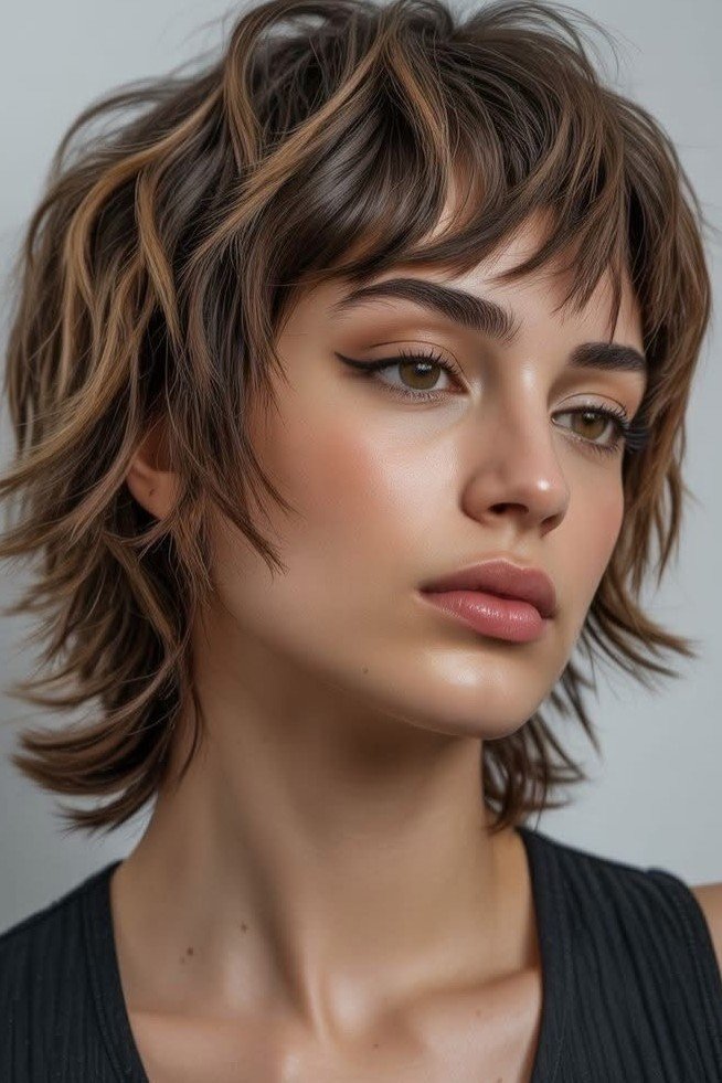 Warm Brown Shag with Highlights and Textured Layers