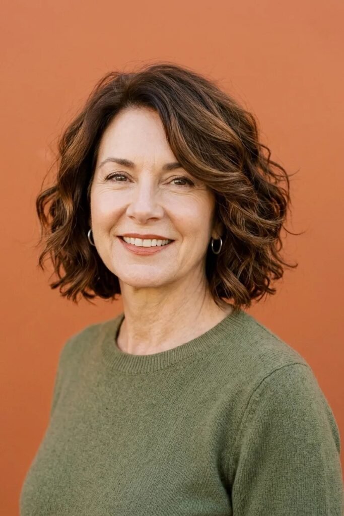 Warm Brunette Wavy Bob with Side Part