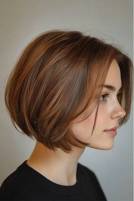 Warm Chestnut Bob with Soft Volume and Face-Framing Layers