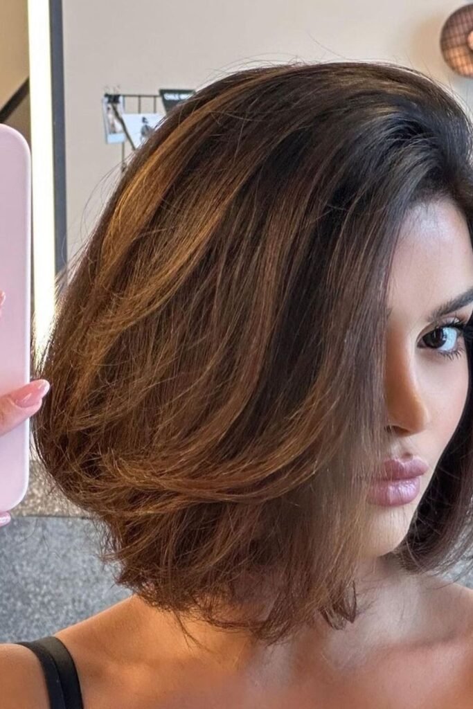 Warm Chocolate Brown Textured Bob with Soft Layers