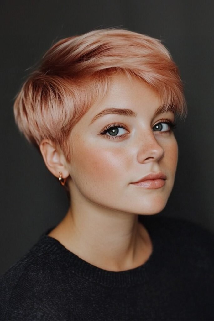 Warm Rose Gold Pixie Cut with Soft Volume