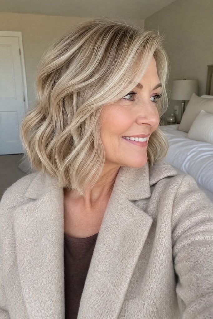 Wavy Ash Blonde Textured Bob