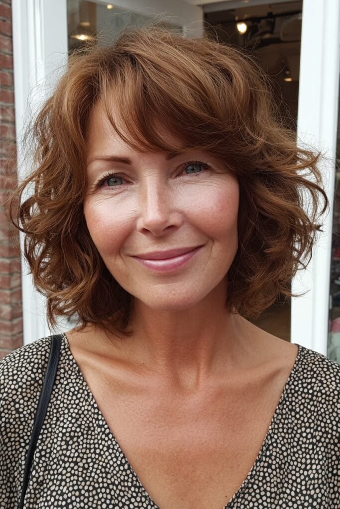 Wavy Auburn Bob with Soft Side Bangs