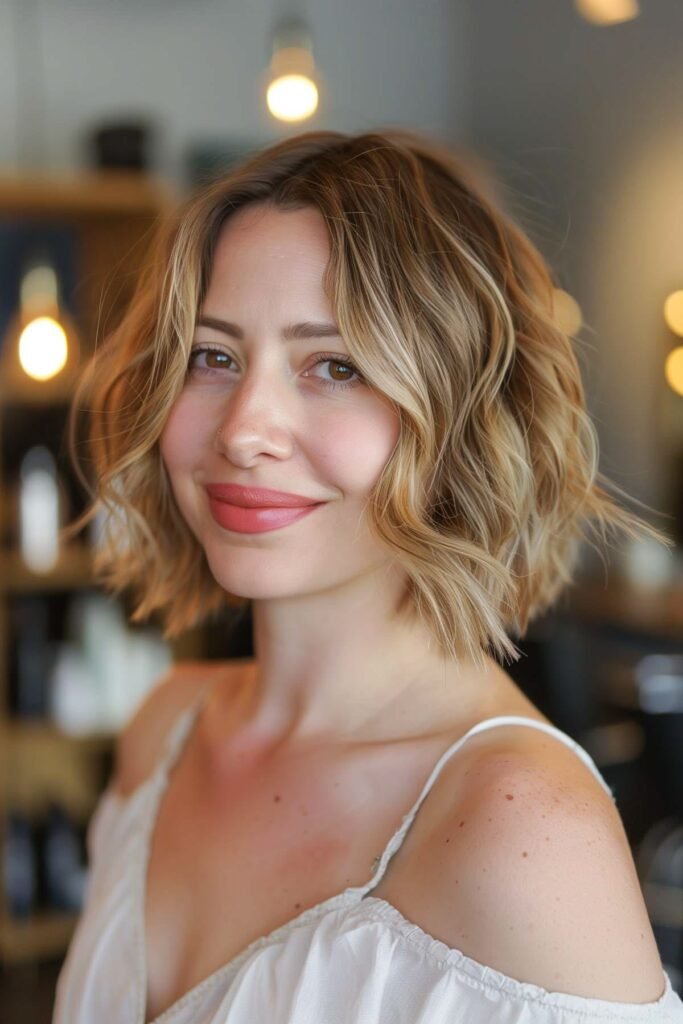 Wavy Blonde Bob with Side-Swept Layers