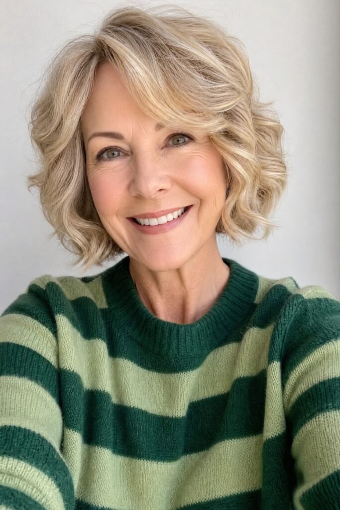 Wavy Blonde Bob with Side-Swept Volume