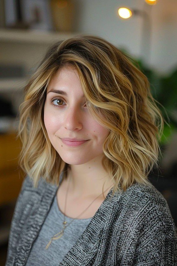 Wavy Blonde Bob with Subtle Highlights