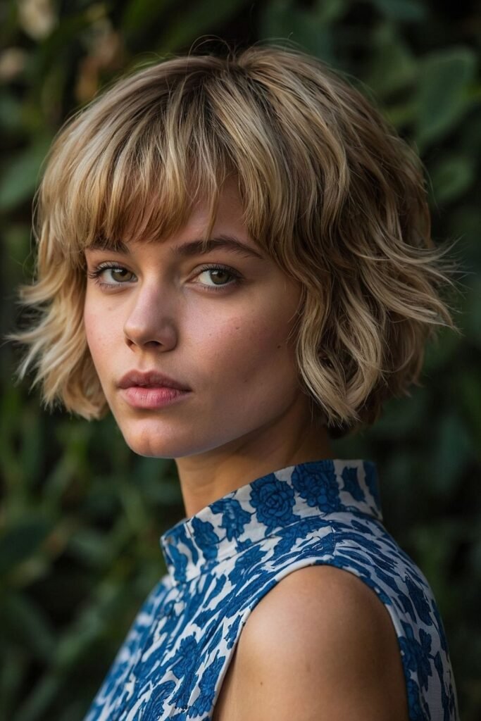 Wavy Blonde Bob with Textured Fringe